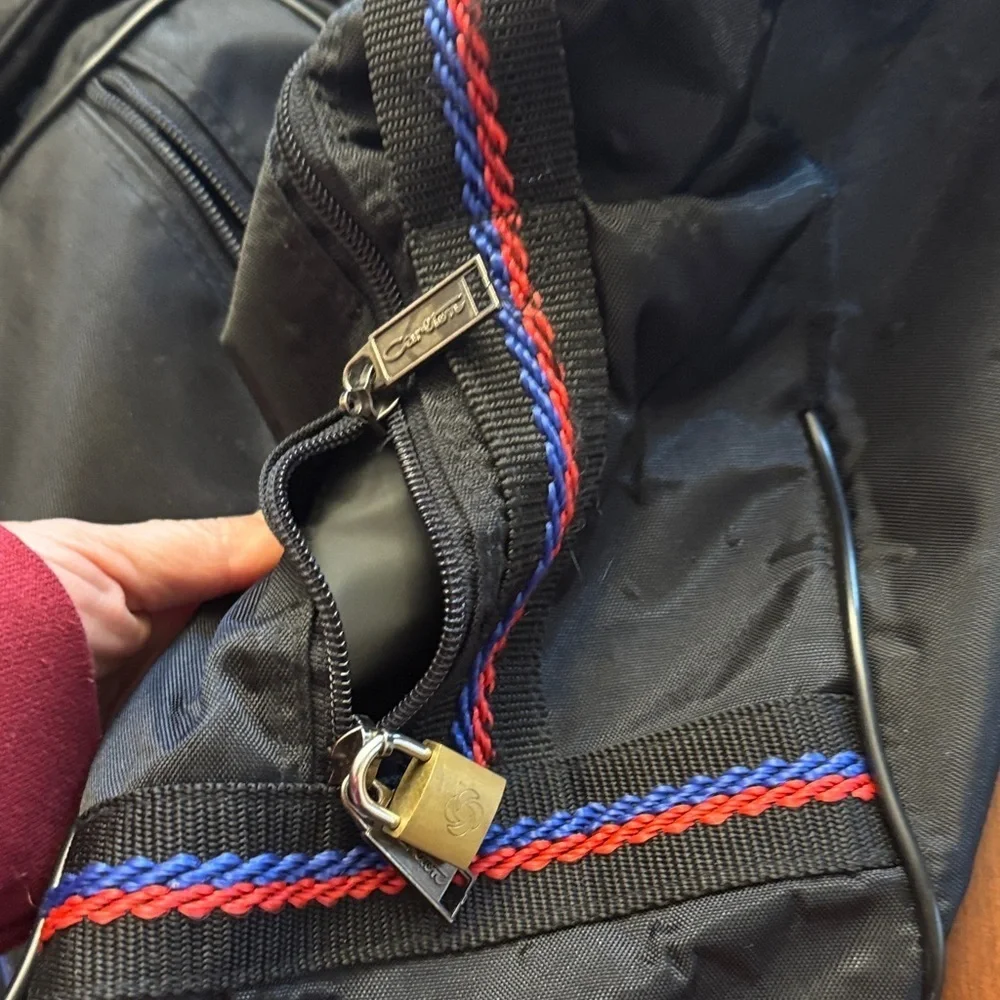 Carlton VTG Stylish Black Classic Nylon Duffel Bag with Red and Blue Accents